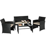 AECOJOY 4-Piece Wicker Outdoor Patio Furniture Sets Rattan Patio Conversation Furniture Sets Wicker Chair Set with Cushion for Porch Garden Poolside with Coffee Table, Black