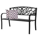 VINGLI 50" Patio Park Garden Bench Outdoor Metal Benches,Cast Iron Steel Frame Chair Front Porch Path Yard Lawn Decor Deck Furniture for 2-3 Person Seat