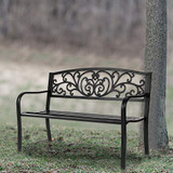 VINGLI 50" Patio Park Garden Bench Outdoor Metal Benches,Cast Iron Steel Frame Chair Front Porch Path Yard Lawn Decor Deck Furniture for 2-3 Person Seat