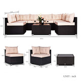 Amolife 7 Pieces Patio PE Rattan Sofa Set Outdoor Sectional Black Furniture Wicker Chair Conversation Set with Tan Cushions and Tea Table