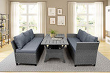 LZ LEISURE ZONE Patio Dining Table Set Outdoor Furniture PE Rattan Wicker Conversation Set All-Weather Sectional Sofa Set with Table & Soft Cushions (Grey)