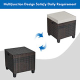 Tangkula 2 Pieces Outdoor Patio Ottoman, All Weather Rattan Wicker Ottoman Seat, Patio Rattan Furniture, Outdoor Footstool Footrest Seat w/Removable Cushions (Brown)