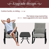 SUNCROWN Outdoor 3-Piece Rocking Chairs Bistro Set, Black Steel Patio Furniture with Grey Thickened Cushion and Glass-Top Coffee Table