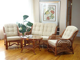 Malibu Lounge Armchair ECO Natural Rattan Wicker Handmade Design with Cream Cushion, Colonial (Light Brown) Malibu Lounge Armchair ECO Natural Rattan Wicker Handmade Design with Cream Cushion, Colonial (Light Brown)