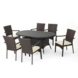 Christopher Knight Home Lancaster Outdoor 7-Piece Wicker Dining Set with Cushions