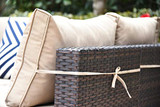 Gotland Outdoor Patio Furniture Set 7 Pieces Sectional Rattan Sofa Set Manual Wicker Patio Conversation Set with A Tempered Class Table and 6 Seat Cushions