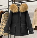 Large Natural Raccoon Fox Fur Hooded Winter Down Coat Women 90% White Duck Down Jacket Thick Warm Parkas Female Outerwear