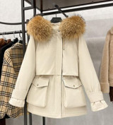 Large Natural Raccoon Fox Fur Hooded Winter Down Coat Women 90% White Duck Down Jacket Thick Warm Parkas Female Outerwear