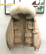 Large Natural Raccoon Fur Women Down Coat Winter Thick
