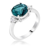 Exquisite Blue Green Three Stone CZ Engagement Ring