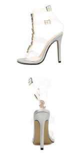 Women's High Heels Rhinestone Clear Strappy Buckle Transparent Stiletto Crystal Sandals Shoes
