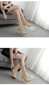 Women's Pointed Toe Stiletto Stretch Lace-up High Heel Ankle Boots