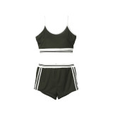 Two Piece Set Women Sleeveless Crop Tops Shorts Bodycon Solid Sports Casual 2Pcs Set