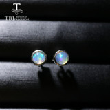 TBJ,Simple Opal earring Round 4mm Natural Ethiopia Opal gemstone Jewelry 925 sterling silver for girls daughter nice gift