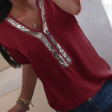 Women Sexy V-neck Sequins Chiffon Blouse