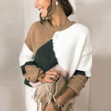 Sweater Round Neck Loose Contrast Stitching Comfortable Knit Sweater