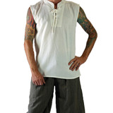 Blanca Fashion Casual Men Lace Up Bandage All-match Stand-up Collar Vest Loose Sleeveless Top
