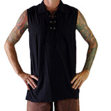Blanca Fashion Casual Men Lace Up Bandage All-match Stand-up Collar Vest Loose Sleeveless Top