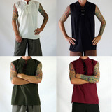 Blanca Fashion Casual Men Lace Up Bandage All-match Stand-up Collar Vest Loose Sleeveless Top