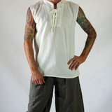Blanca Fashion Casual Men Lace Up Bandage All-match Stand-up Collar Vest Loose Sleeveless Top