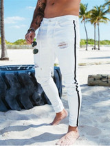 Biker Jeans Men's Distressed Stretch Ripped Biker Jeans Men Hip Hop Slim Fit Holes Punk Denim Jeans Cotton Pants Zipper jeans
