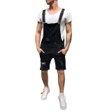 CYSINCOS New Men Denim Jeans Mens Pocket Hole Ripped Shorts Overall Jumpsuit Streetwear Overall Suspender Pants Hip Hop Trousers