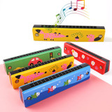 Double Row 16 Hole Harmonica Musical Instruments Children's Wooden Painted