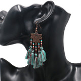 European and American Personality Geometric Triangle Fabric Line Spike Rice Bead Tassel Earrings