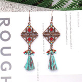 European and American fashion triangle earrings exaggerated rice beads tassel fabric earrings