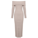 Ribbed Rayon Bandage Bodycon Dress Knit Long Sleeves Off The Shoulder Sweater Dress