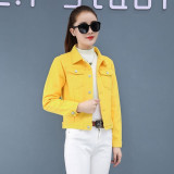 Jeans Jacket and Coats for Women Autumn Candy Colour Casual Short Denim Jacket