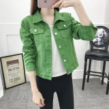 Jeans Jacket and Coats for Women Autumn Candy Colour Casual Short Denim Jacket