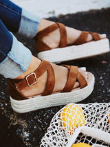 Straw Thick Soled Muffin Wedge Women's Sandals