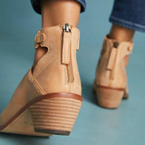Boots - Women Chunky Heel Zipper Boots