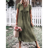 Fashion V Collar Plain Loose Maxi Dress