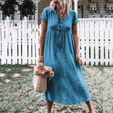 Fashion V Collar Plain Loose Maxi Dress