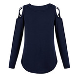 Round Neck Strapless Shoulder Cross Long Sleeve T-Shirt