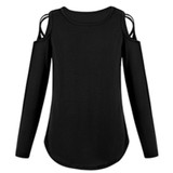 Round Neck Strapless Shoulder Cross Long Sleeve T-Shirt