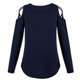 Round Neck Strapless Shoulder Cross Long Sleeve T-Shirt