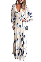 Sexy Floral Print Long Sleeves Vacation Maxi Dress