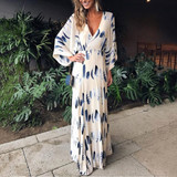 Sexy Floral Print Long Sleeves Vacation Maxi Dress