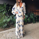 Sexy Floral Print Long Sleeves Vacation Maxi Dress