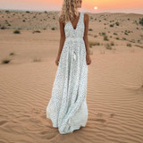 V-Neck Printed Polka Dot Bohemian Maxi Dress
