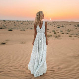 V-Neck Printed Polka Dot Bohemian Maxi Dress