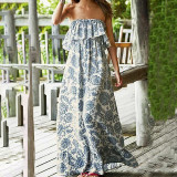 Off Shoulder Cascading Ruffles Bohemian Maxi Dresses