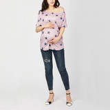 Printed One-Shoulder Loose Tie Knotted Sleeve T-Shirt