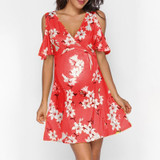 Maternity V-Neck Printing A Mini Dress