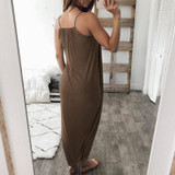 Maternity Plain Spaghetti Strap Asymmetric Dress
