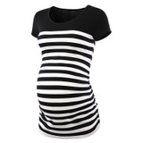Maternity O-Neck Stripe Patchwork Short Sleeve T-Shirt