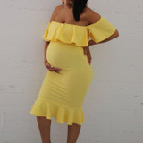 Maternity Off Shoulder Flounced Sexy Bodycon Dress